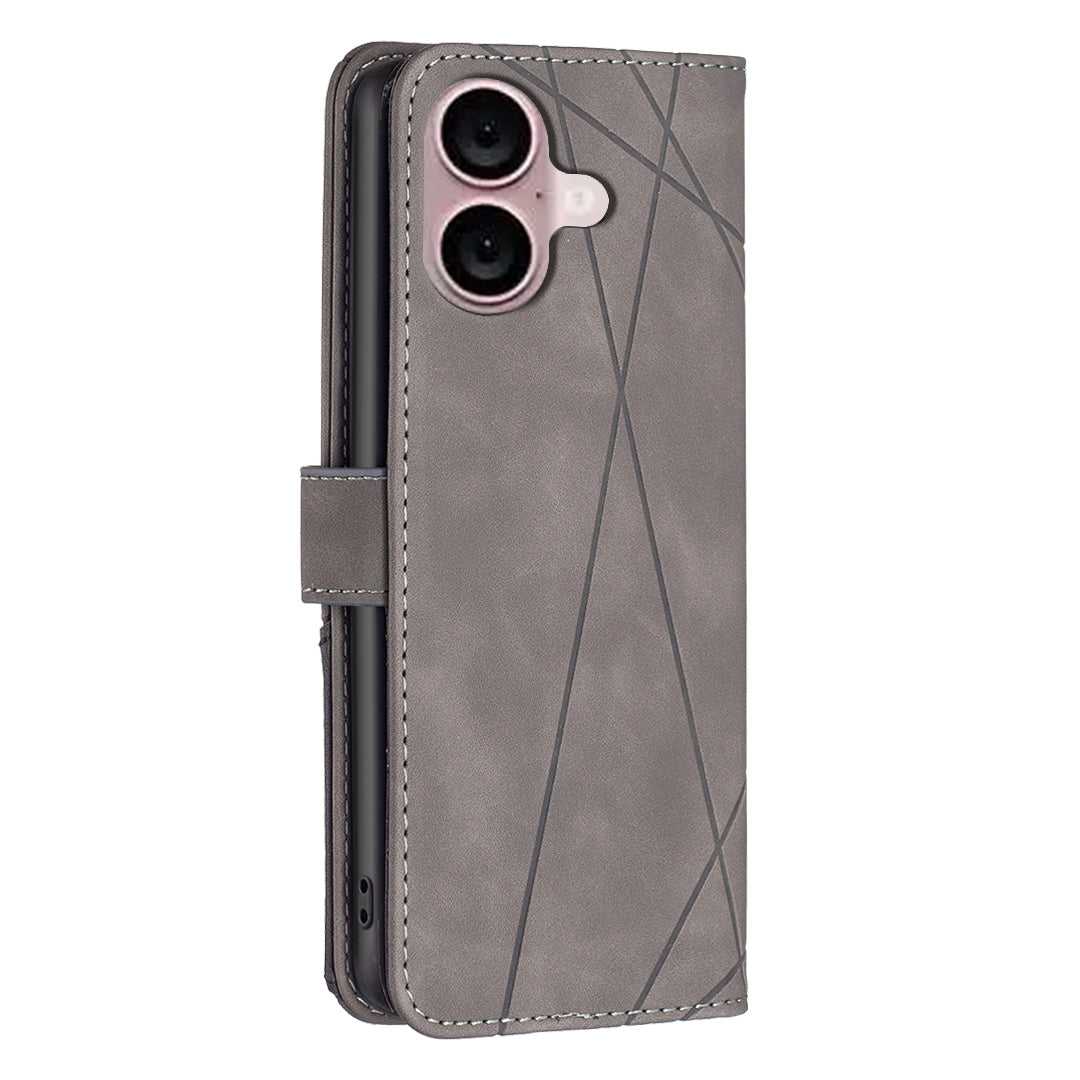 iPhone 16 Rhombus Texture Leather Phone Case with Magnetic Buckle and Card Holder