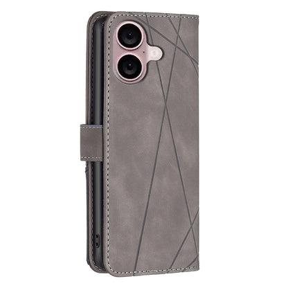 iPhone 16 Rhombus Texture Leather Phone Case with Magnetic Buckle and Card Holder