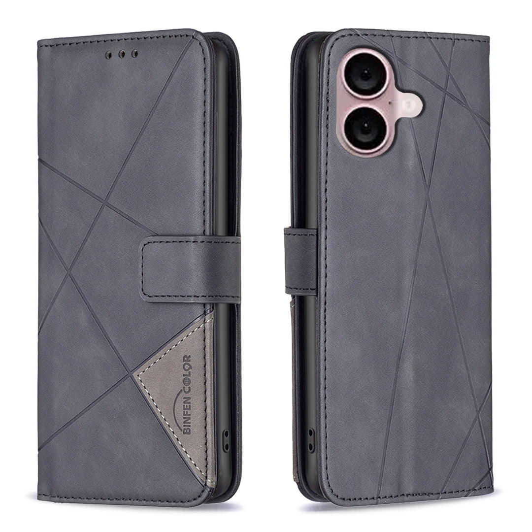 iPhone 16 Rhombus Texture Leather Phone Case with Magnetic Buckle and Card Holder