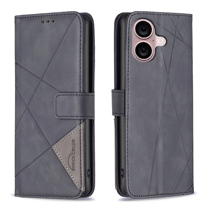 iPhone 16 Rhombus Texture Leather Phone Case with Magnetic Buckle and Card Holder