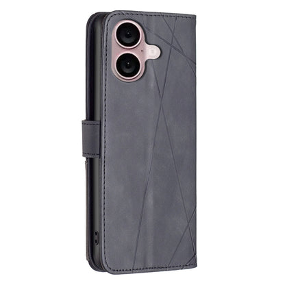 iPhone 16 Rhombus Texture Leather Phone Case with Magnetic Buckle and Card Holder