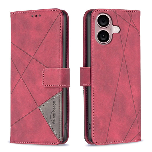 iPhone 16 Plus Rhombus Texture Leather Phone Case with Magnetic Buckle and Card Holder