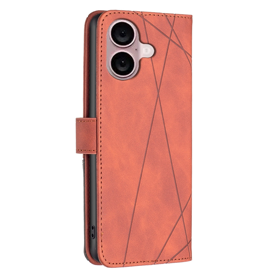 iPhone 16 Plus Rhombus Texture Leather Phone Case with Magnetic Buckle and Card Holder