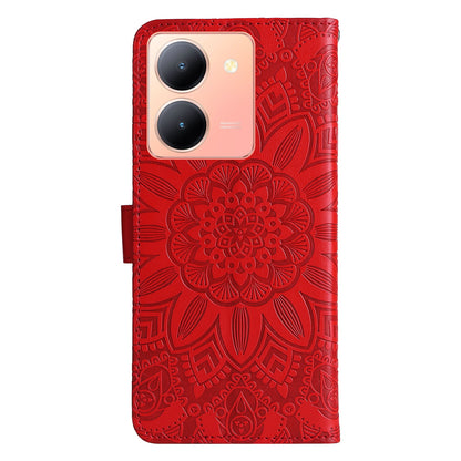 vivo Y78 5G Foreign Sunflower Embossed Leather Wallet Phone Case with Kickstand and Card Holder