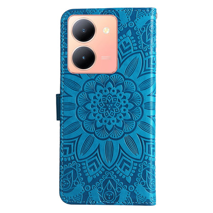 vivo Y78 5G Foreign Sunflower Embossed Leather Wallet Phone Case with Kickstand and Card Holder