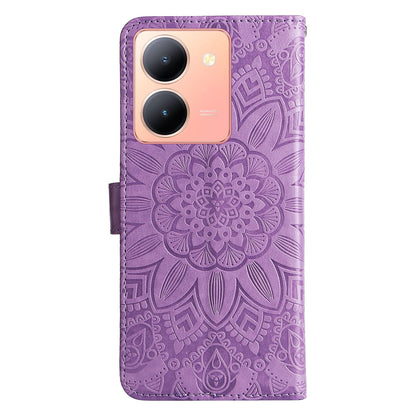 vivo Y78 5G Foreign Sunflower Embossed Leather Wallet Phone Case with Kickstand and Card Holder