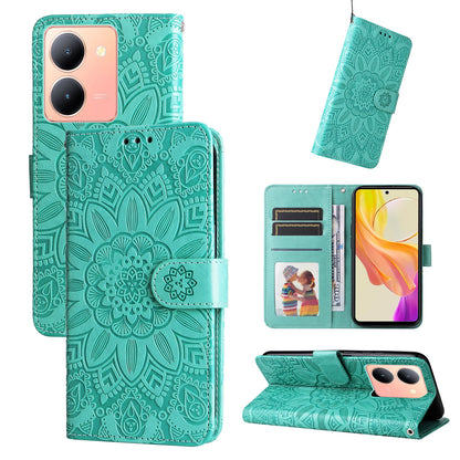 vivo Y78 5G Foreign Sunflower Embossed Leather Wallet Phone Case with Kickstand and Card Holder