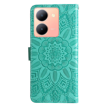 vivo Y78 5G Foreign Sunflower Embossed Leather Wallet Phone Case with Kickstand and Card Holder