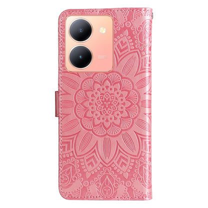 vivo Y78 5G Foreign Sunflower Embossed Leather Wallet Phone Case with Kickstand and Card Holder