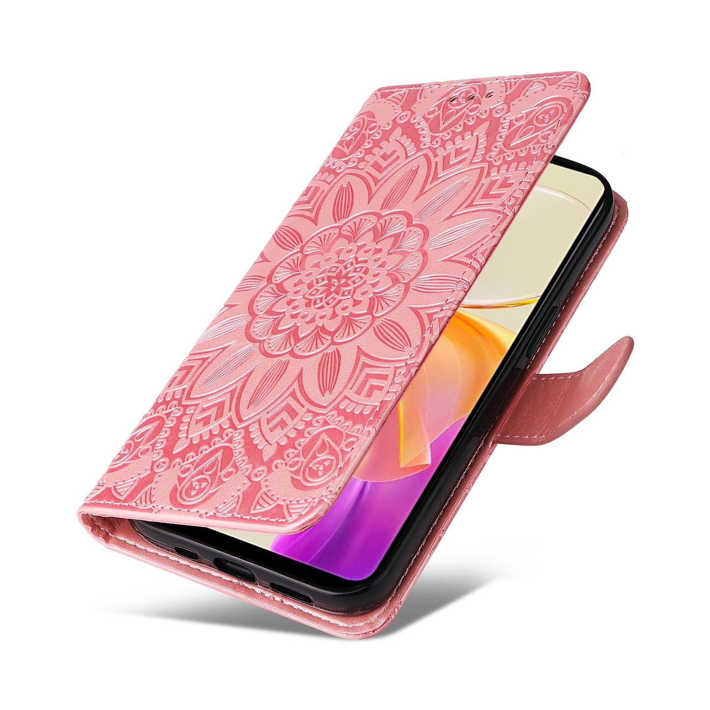 vivo Y36 4G Sunflower Embossed Leather Wallet Phone Case with Kickstand and Card Holder