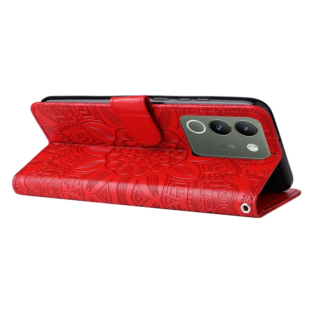 For vivo Y200 Sunflower Embossed Leather Wallet Phone Case with Kickstand and Card Holder