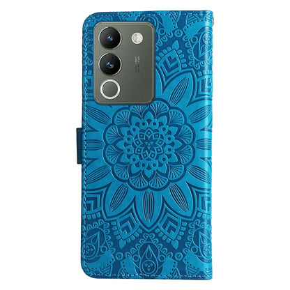 vivo V29e Global Sunflower Embossed Leather Wallet Phone Case with Kickstand and Card Holder