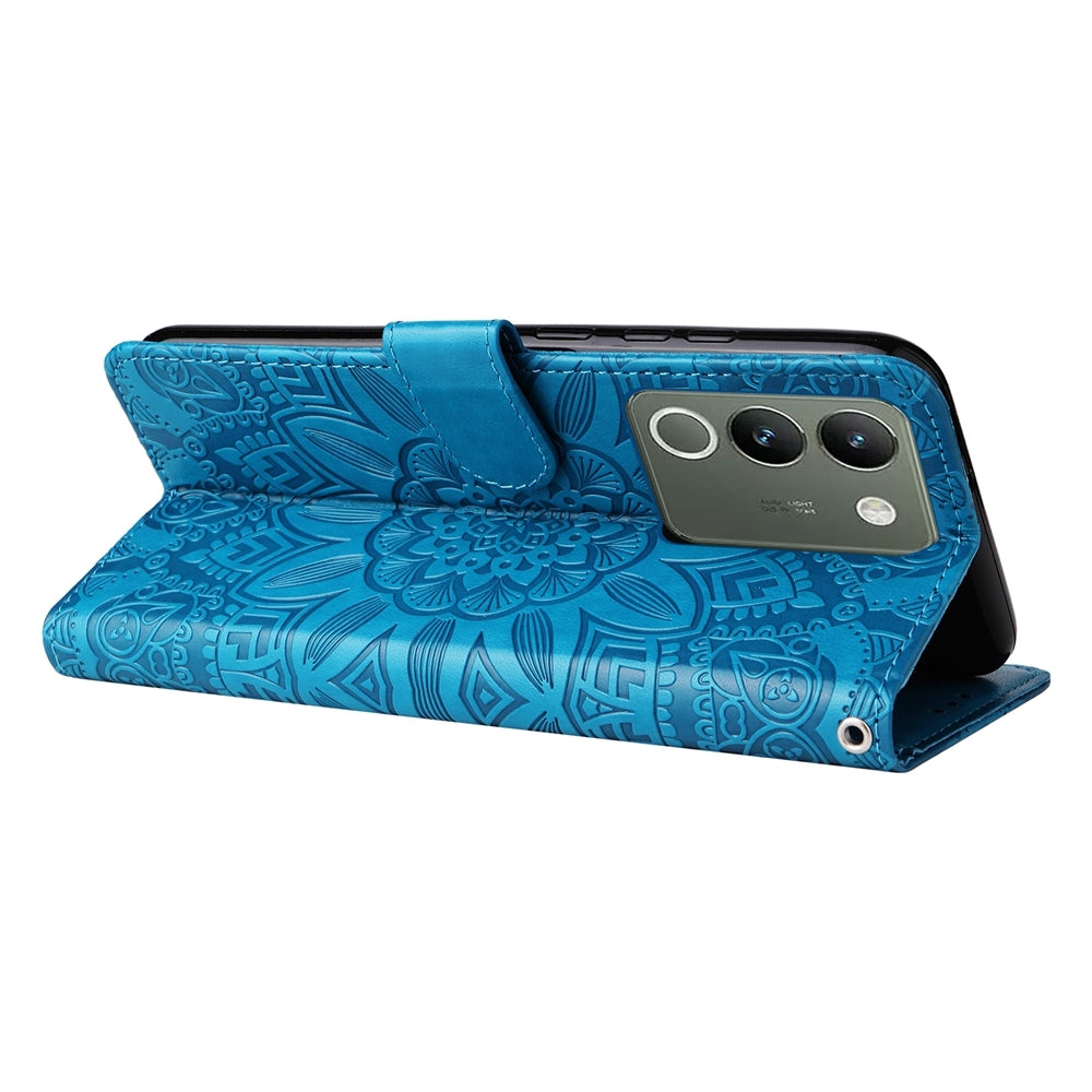 For vivo Y200 Sunflower Embossed Leather Wallet Phone Case with Kickstand and Card Holder