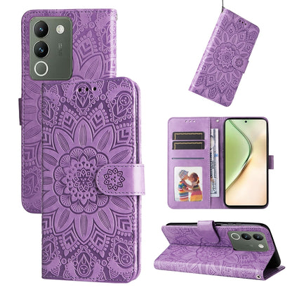 For vivo Y200 Sunflower Embossed Leather Wallet Phone Case with Kickstand and Card Holder
