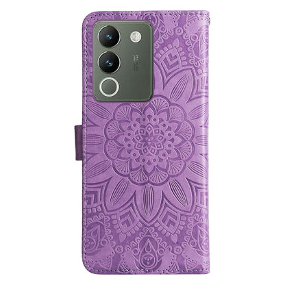 vivo V29e Global Sunflower Embossed Leather Wallet Phone Case with Kickstand and Card Holder