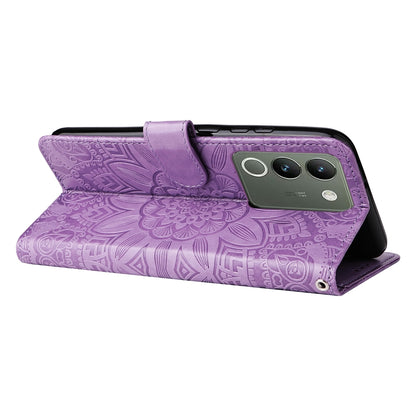 For vivo Y200 Sunflower Embossed Leather Wallet Phone Case with Kickstand and Card Holder