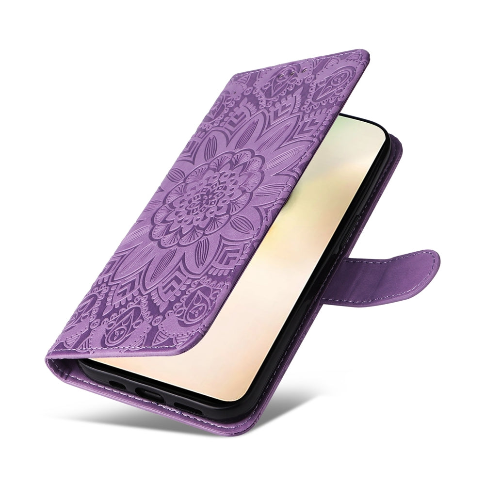 For vivo Y200 Sunflower Embossed Leather Wallet Phone Case with Kickstand and Card Holder
