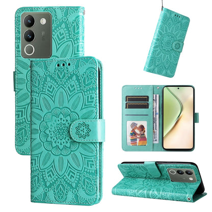 vivo V29e Global Sunflower Embossed Leather Wallet Phone Case with Kickstand and Card Holder