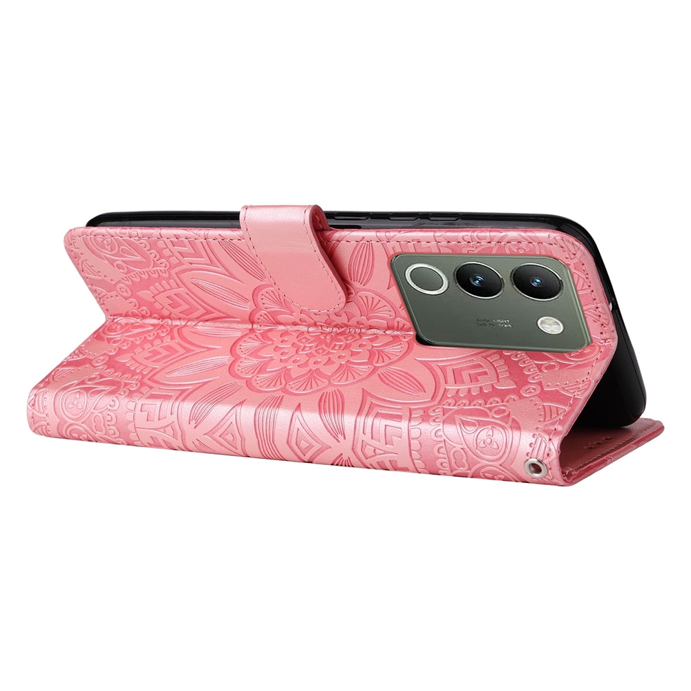 For vivo Y200 Sunflower Embossed Leather Wallet Phone Case with Kickstand and Card Holder