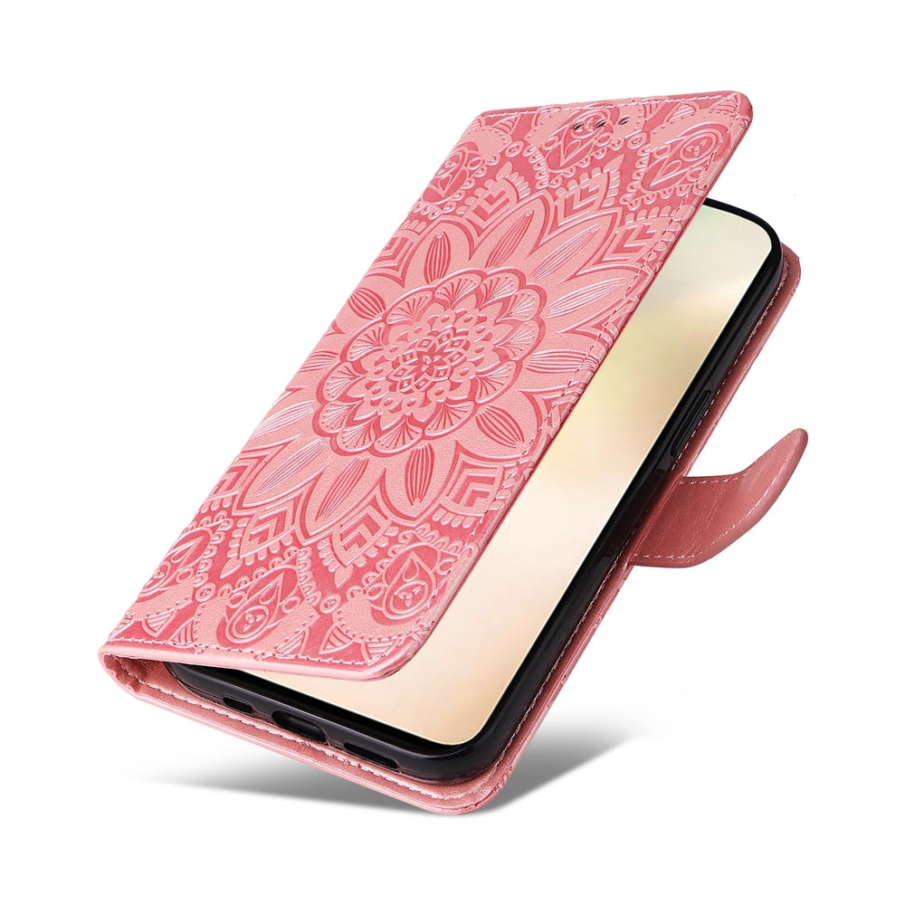 vivo V29e Global Sunflower Embossed Leather Wallet Phone Case with Kickstand and Card Holder