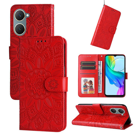 vivo Y03 4G Sunflower Embossed Leather Wallet Phone Case with Kickstand and Card Holder