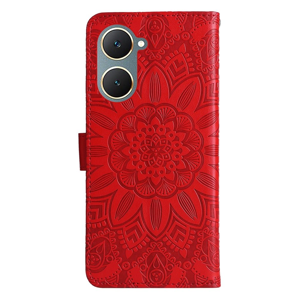 vivo Y03 4G Sunflower Embossed Leather Wallet Phone Case with Kickstand and Card Holder