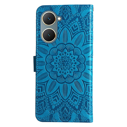 vivo Y03 4G Sunflower Embossed Leather Wallet Phone Case with Kickstand and Card Holder