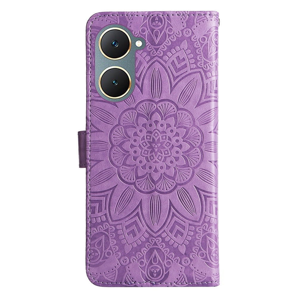 vivo Y03 4G Sunflower Embossed Leather Wallet Phone Case with Kickstand and Card Holder