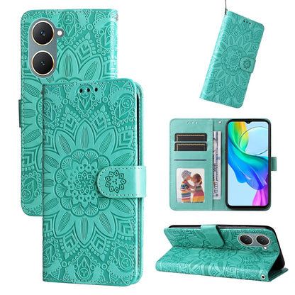 vivo Y03 4G Sunflower Embossed Leather Wallet Phone Case with Kickstand and Card Holder