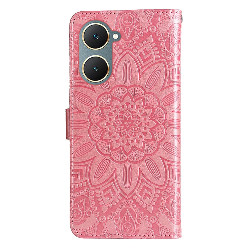 vivo Y03 4G Sunflower Embossed Leather Wallet Phone Case with Kickstand and Card Holder