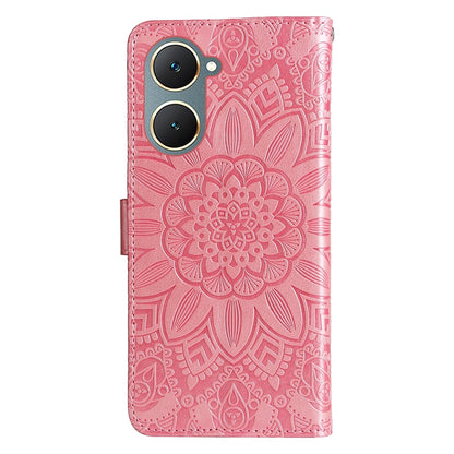 vivo Y03 4G Sunflower Embossed Leather Wallet Phone Case with Kickstand and Card Holder