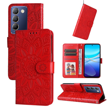 vivo Y100 IDN Sunflower Embossed Leather Wallet Phone Case with Kickstand and Card Holder