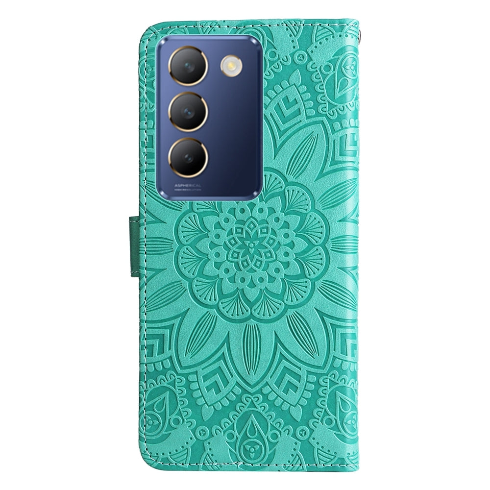 vivo Y100 IDN Sunflower Embossed Leather Wallet Phone Case with Kickstand and Card Holder