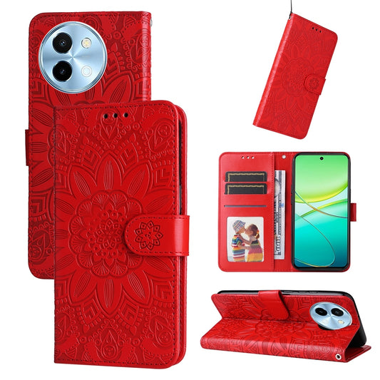 vivo Y38 5G Sunflower Embossed Leather Wallet Phone Case with Kickstand and Card Holder