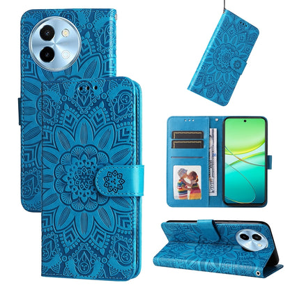 vivo Y38 5G Sunflower Embossed Leather Wallet Phone Case with Kickstand and Card Holder