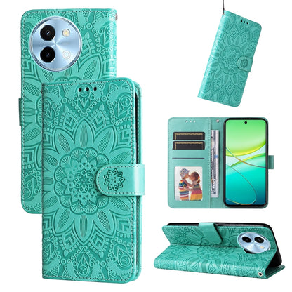 vivo Y38 5G Sunflower Embossed Leather Wallet Phone Case with Kickstand and Card Holder