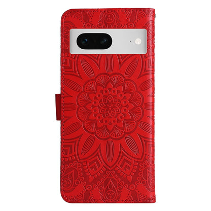 Google Pixel 7 Sunflower Embossed Leather Wallet Phone Case with Kickstand and Card Holder