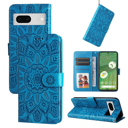 Google Pixel 7 Sunflower Embossed Leather Wallet Phone Case with Kickstand and Card Holder