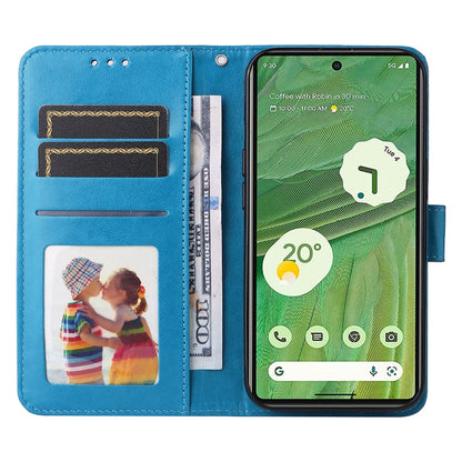 Google Pixel 7 Sunflower Embossed Leather Wallet Phone Case with Kickstand and Card Holder