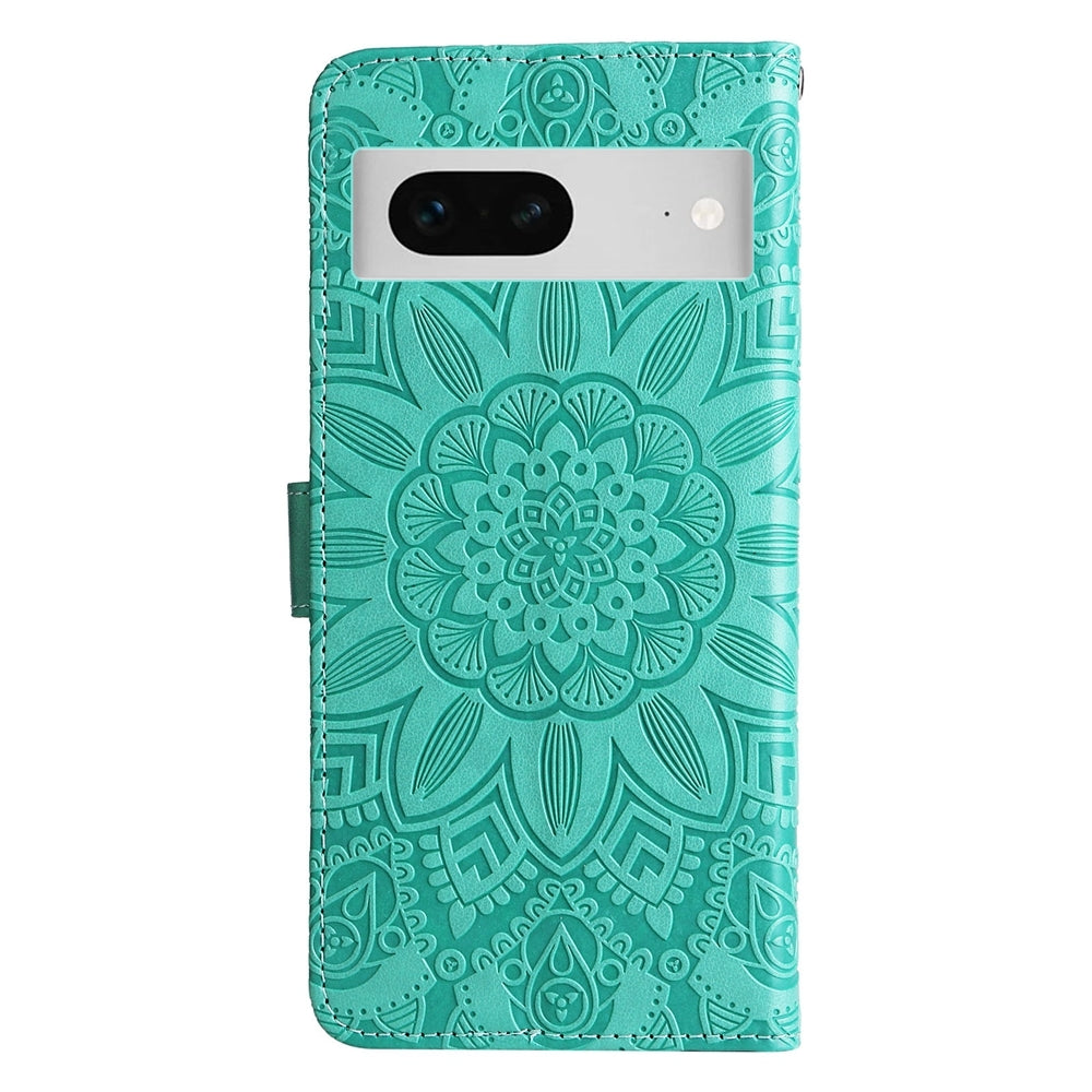 Google Pixel 7 Sunflower Embossed Leather Wallet Phone Case with Kickstand and Card Holder