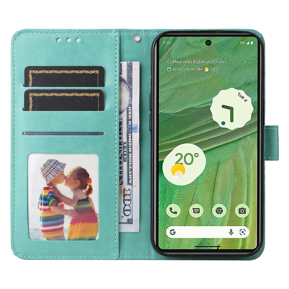 Google Pixel 7 Sunflower Embossed Leather Wallet Phone Case with Kickstand and Card Holder