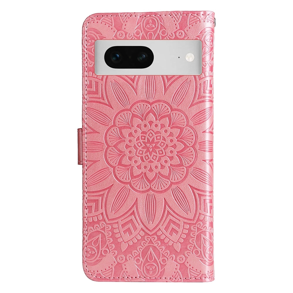 Google Pixel 7 Sunflower Embossed Leather Wallet Phone Case with Kickstand and Card Holder