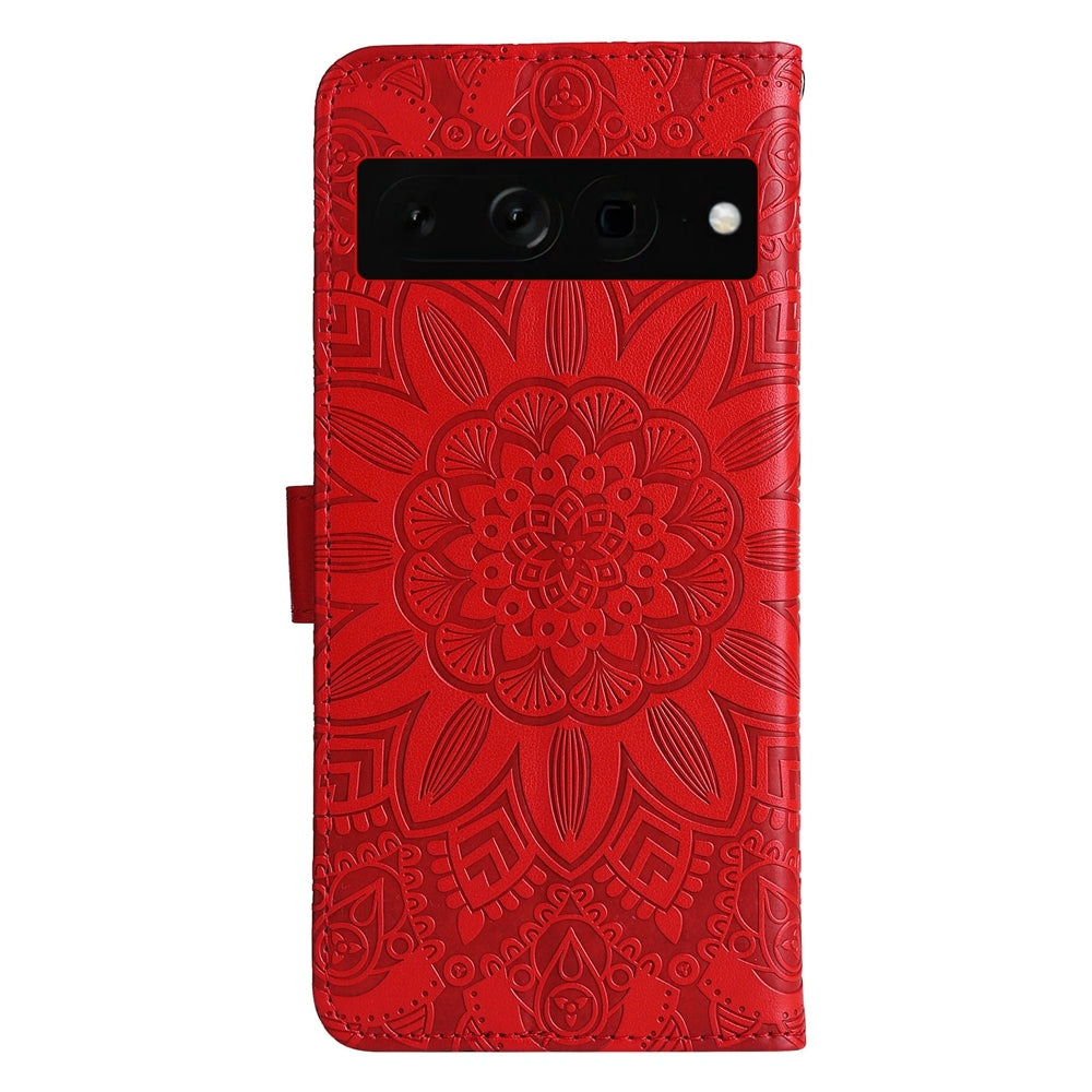 Google Pixel 7 Pro Sunflower Embossed Leather Wallet Phone Case with Kickstand and Card Holder