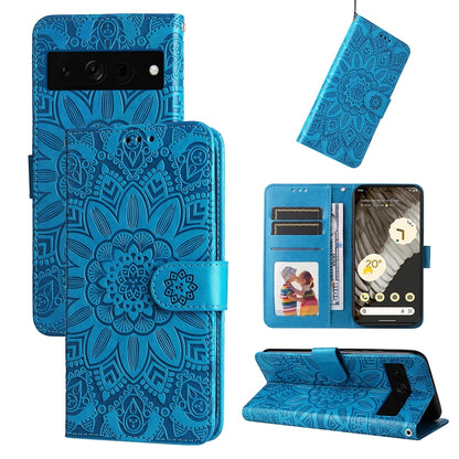 Google Pixel 7 Pro Sunflower Embossed Leather Wallet Phone Case with Kickstand and Card Holder