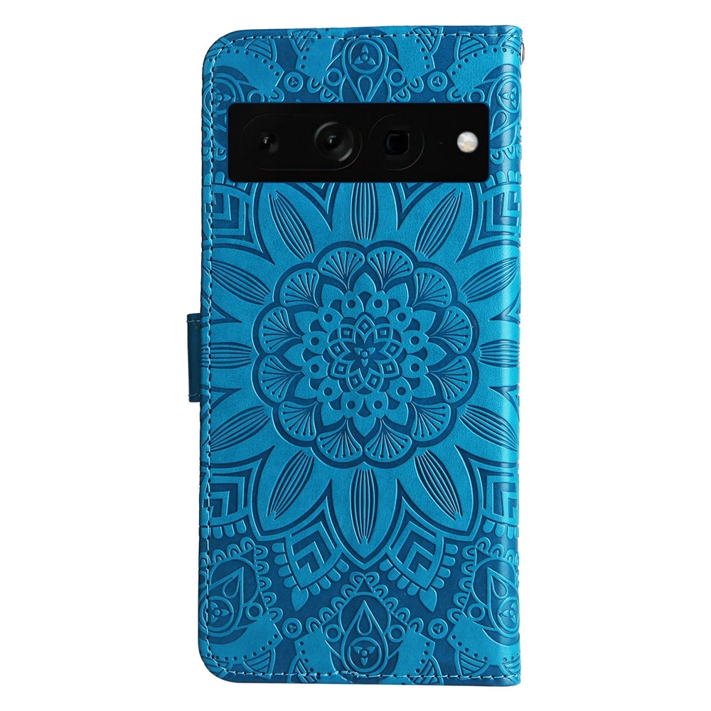 Google Pixel 7 Pro Sunflower Embossed Leather Wallet Phone Case with Kickstand and Card Holder