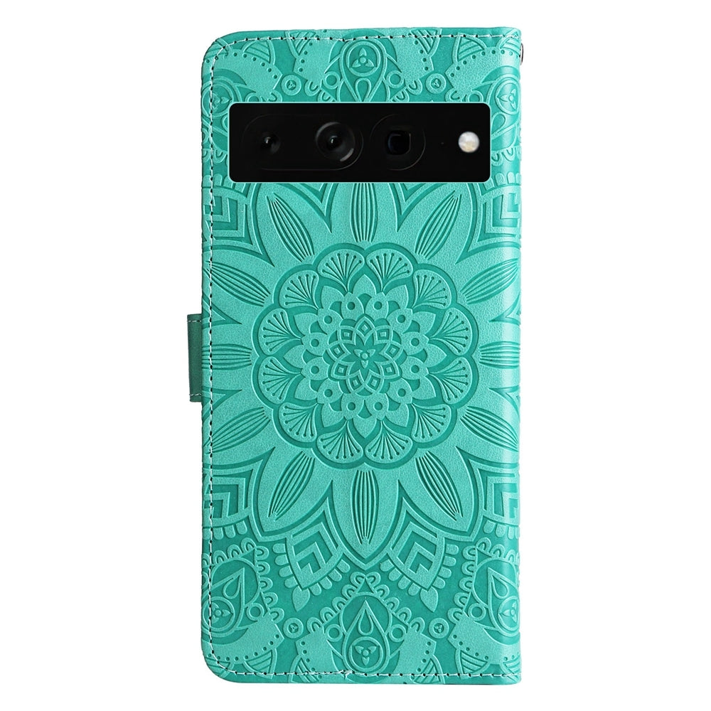 Google Pixel 7 Pro Sunflower Embossed Leather Wallet Phone Case with Kickstand and Card Holder