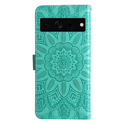 Google Pixel 7 Pro Sunflower Embossed Leather Wallet Phone Case with Kickstand and Card Holder