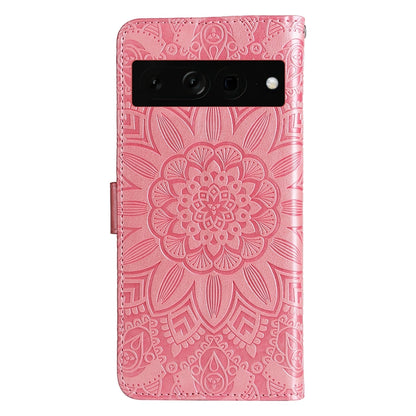 Google Pixel 7 Pro Sunflower Embossed Leather Wallet Phone Case with Kickstand and Card Holder