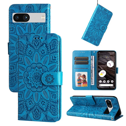 Google Pixel 7a Sunflower Embossed Leather Wallet Phone Case with Kickstand and Card Holder