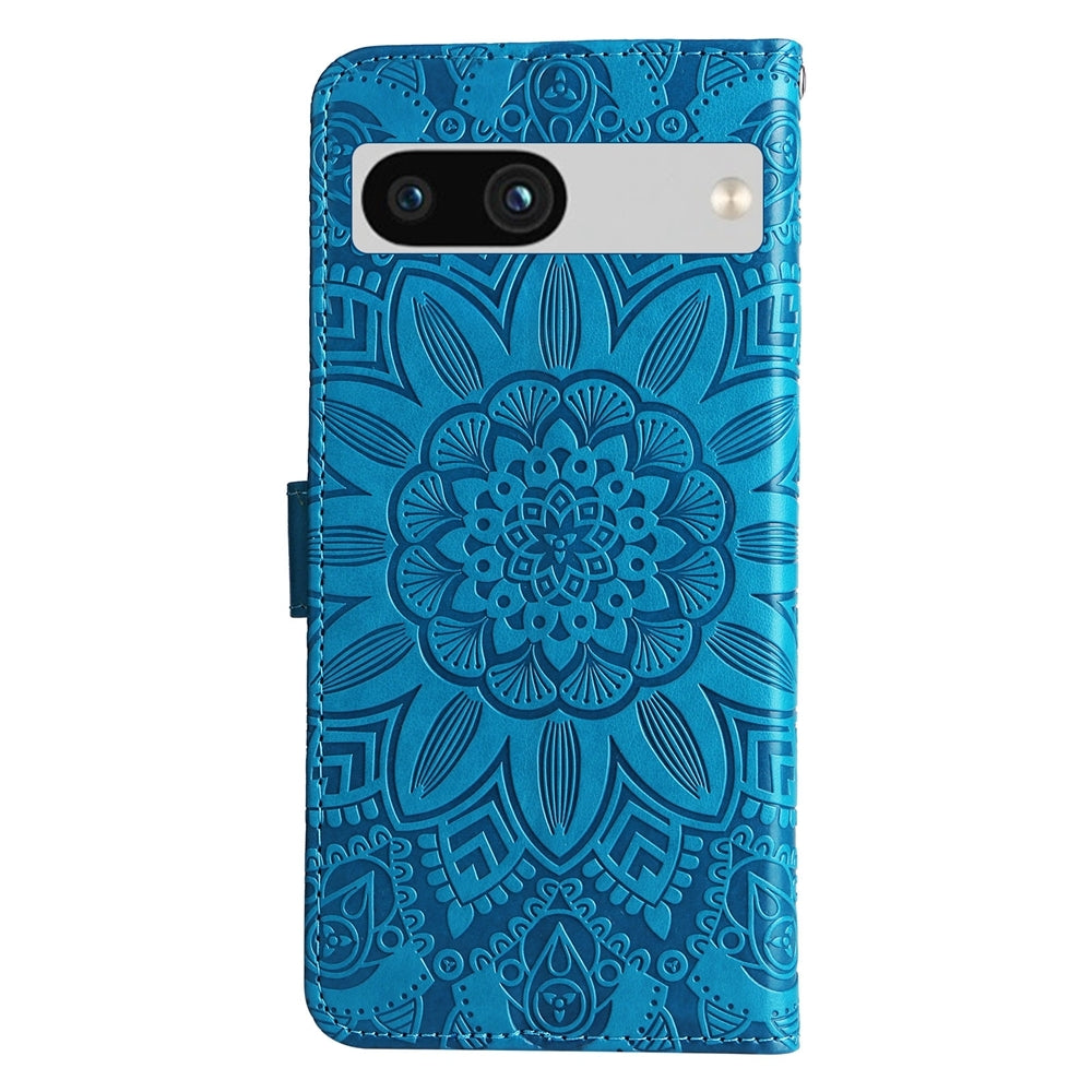 Google Pixel 7a Sunflower Embossed Leather Wallet Phone Case with Kickstand and Card Holder